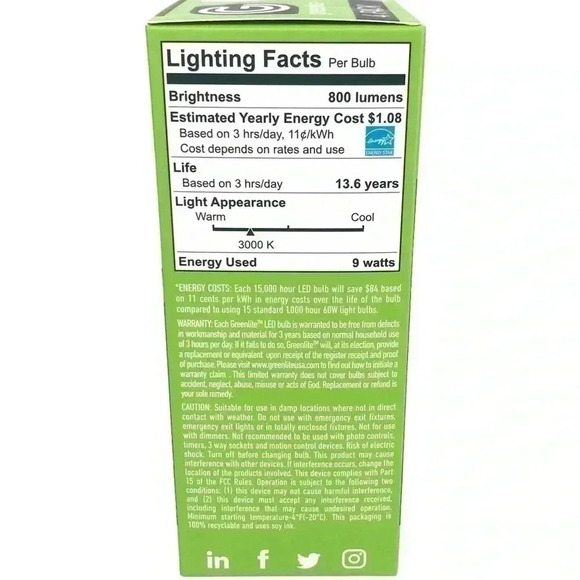 16 BULBS 4–PACK GREENLITE 60 WATT EQUIVALENT NON DIMMABLE A19 LED LIGHT BULBS - Picture 10 of 10